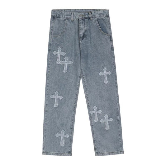 Cross patch hip-hop jeans, men's trendy brand Pi Shuai, explosive street straight tube loose wide leg long pants